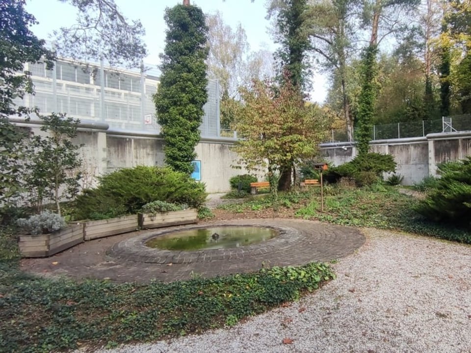 Garten mit hohen Betonmauern