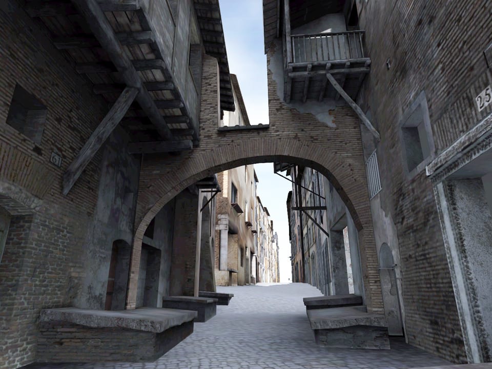 Ein enge Gasse in einem Ghetto in Rom auf einer Animation.