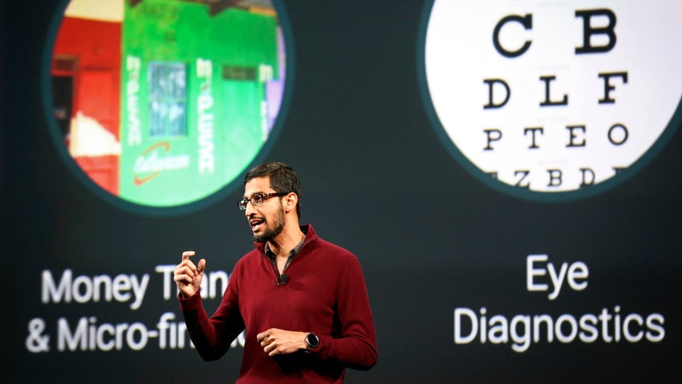 Sundar Pichai, Googles Senior Vice President für Android, Chrome und Apps, spricht während der Google-I/O-Entwickler-Konferenz in San Francisco.