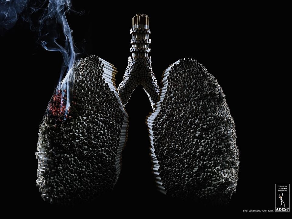 Grafik, die Lunge bestehend aus Zigaretten zeigt
