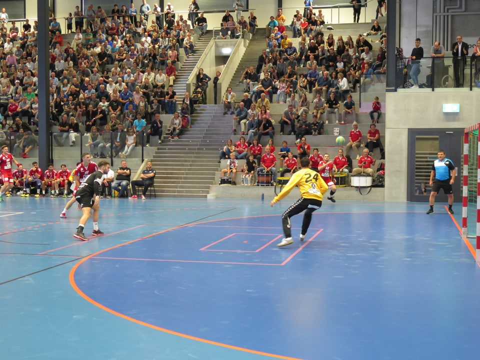 Ein Handball-Spieler schiesst aufs Tor