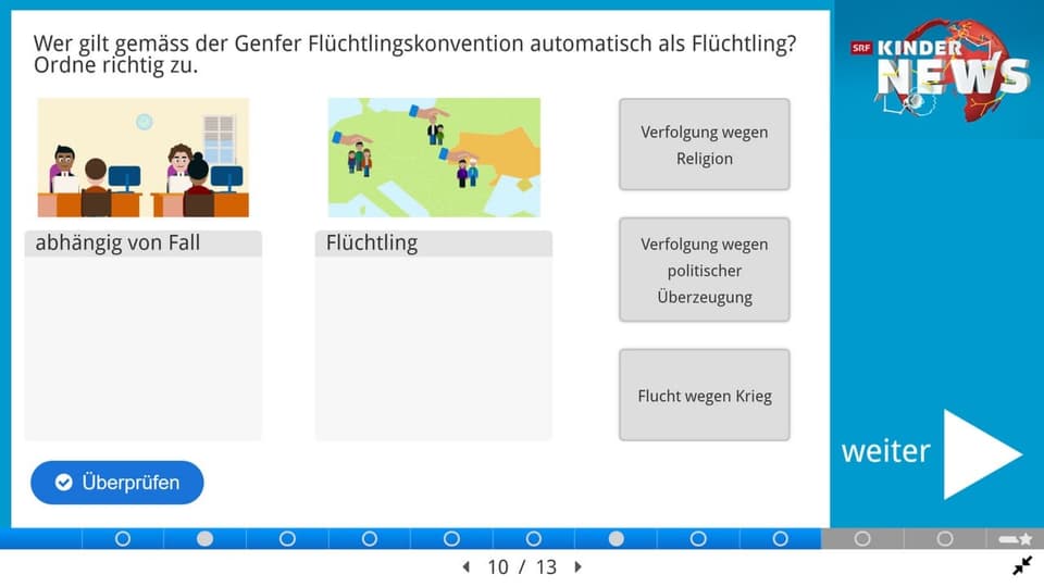 Screenshot einer Quiz-Frage aus dem Quiz zu den Kinder-News.