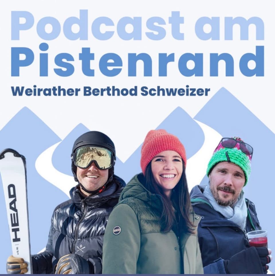 Ehemalige Skiprofis und Ex-Sportartikelverkäufer in Winterkleidung.