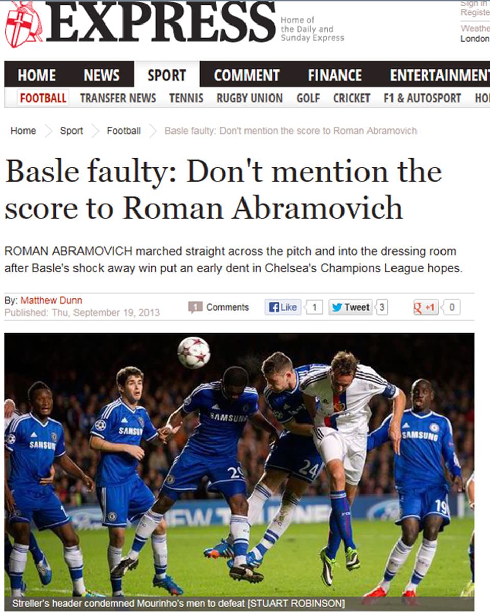 «Basel-Ausrutscher: Erwähnt das Resultat gegenüber Roman Abramowitsch nicht»