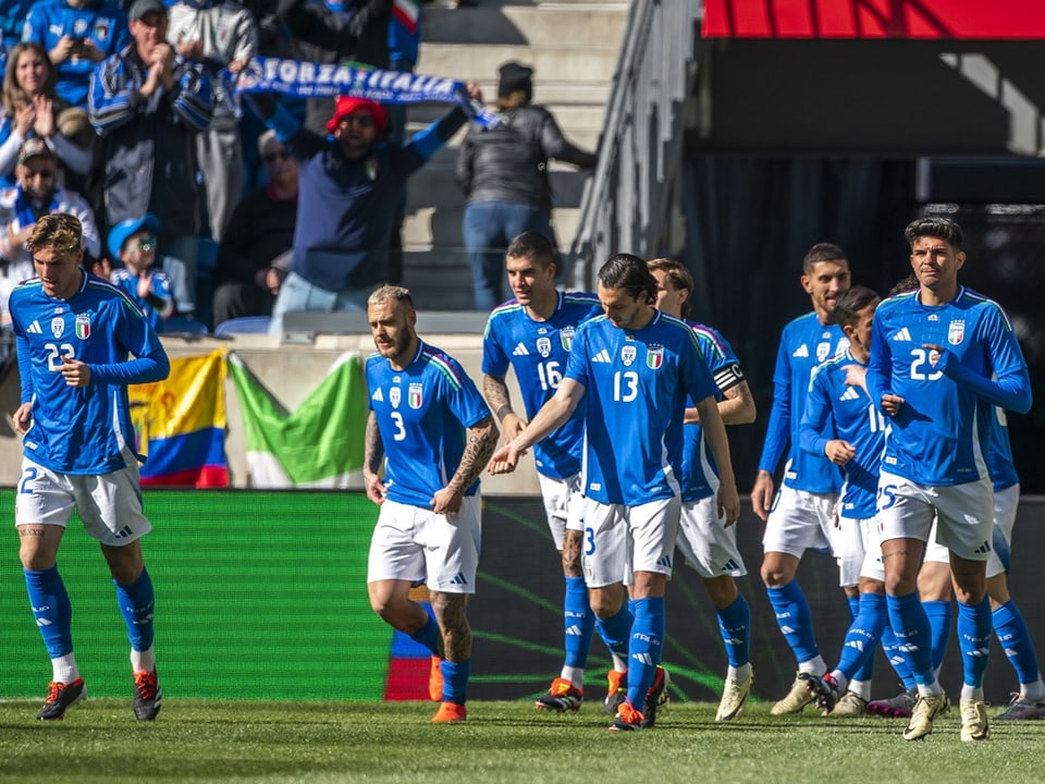 Gli azzurri festeggiano il gol dell'1-0.