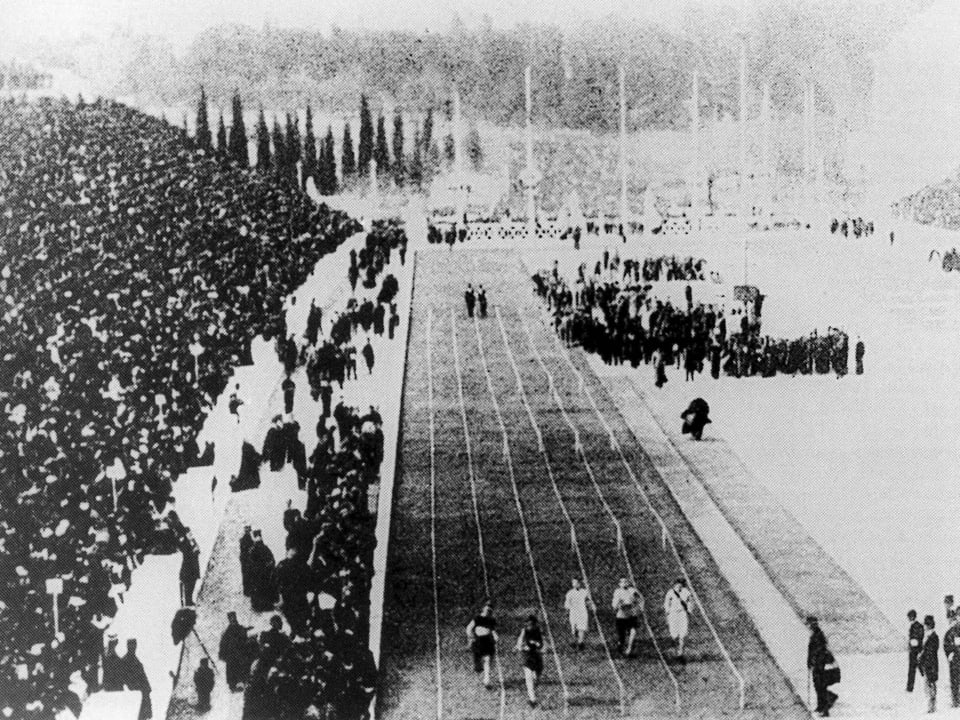 Der 100-m-Final der Männer an den Olympischen Spielen 1896.