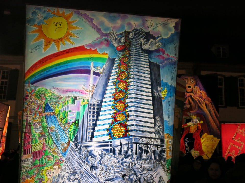 Laterne mit dem Roche-Turm und einem farbigen Regenbogen