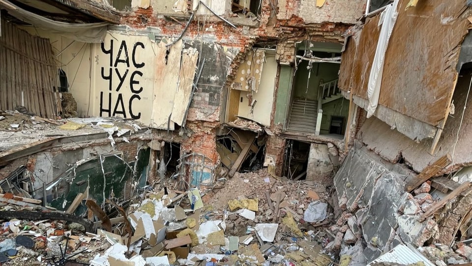 Ein zerstörter Kulturklub in Charkiw.