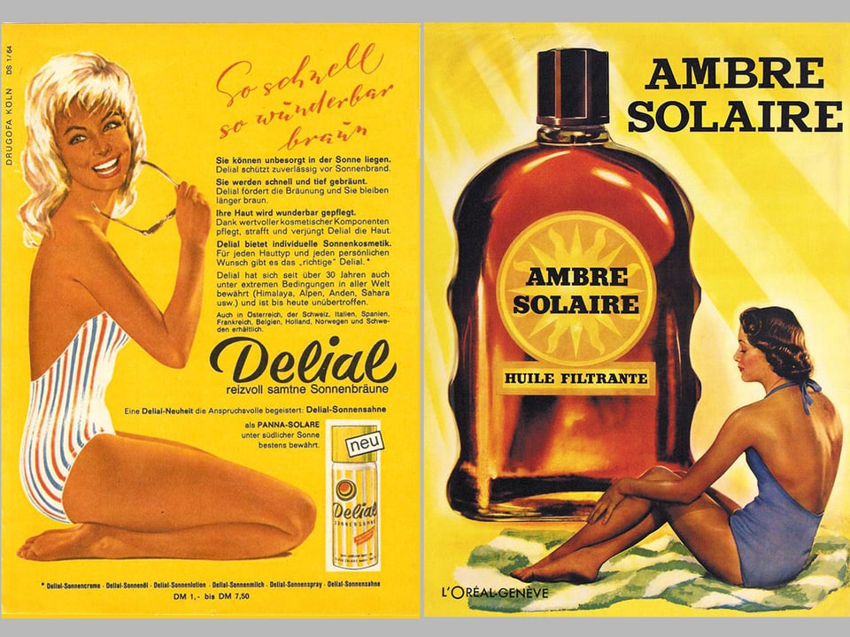 Alte Werbung für Sonnenschutzprodukte