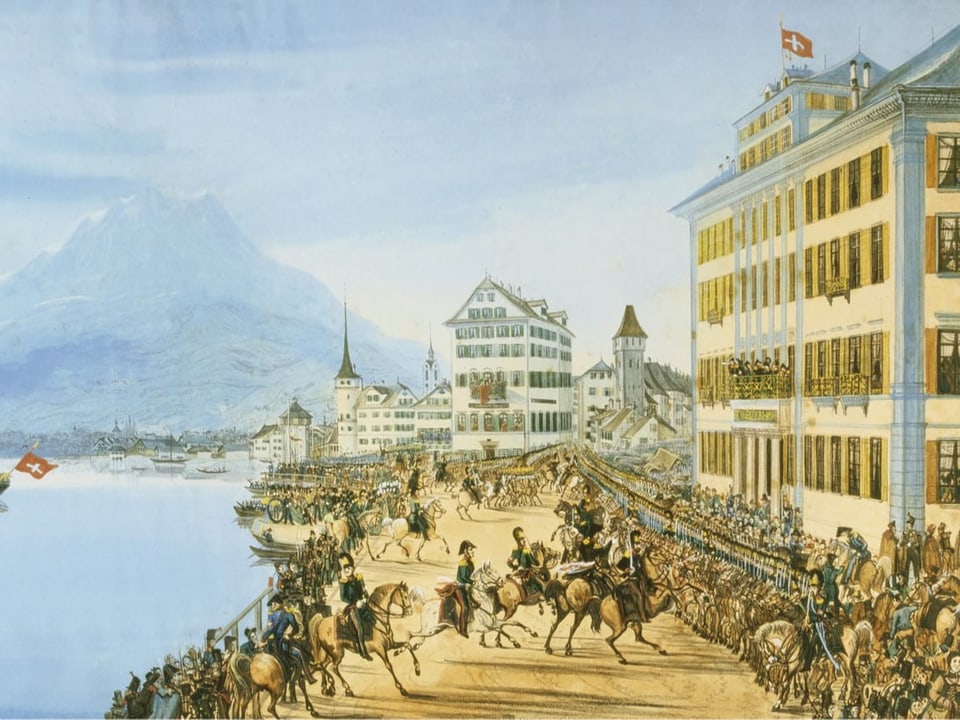Alter Stich: Siegesparade nach der Niederlage des Sonderbunds in Luzern 1847.