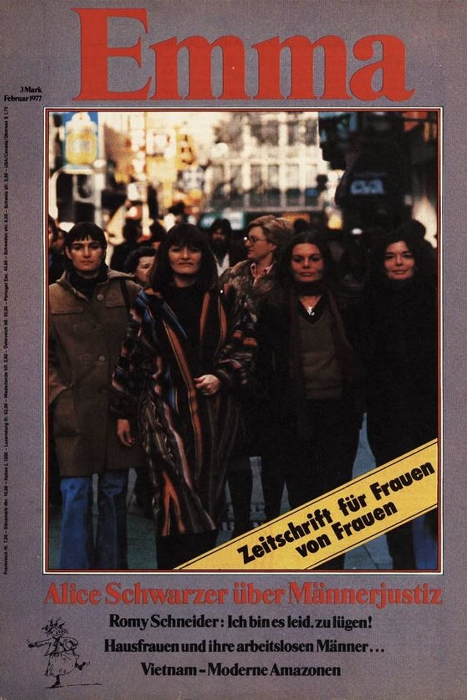 Das Cover der ersten Emma-Ausgabe: Eine Gruppe Frauen auf einem Bild. 