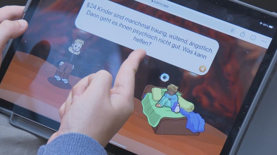 Die Kinderrechts-App «Kidimo» auf einem Tablet-Computer