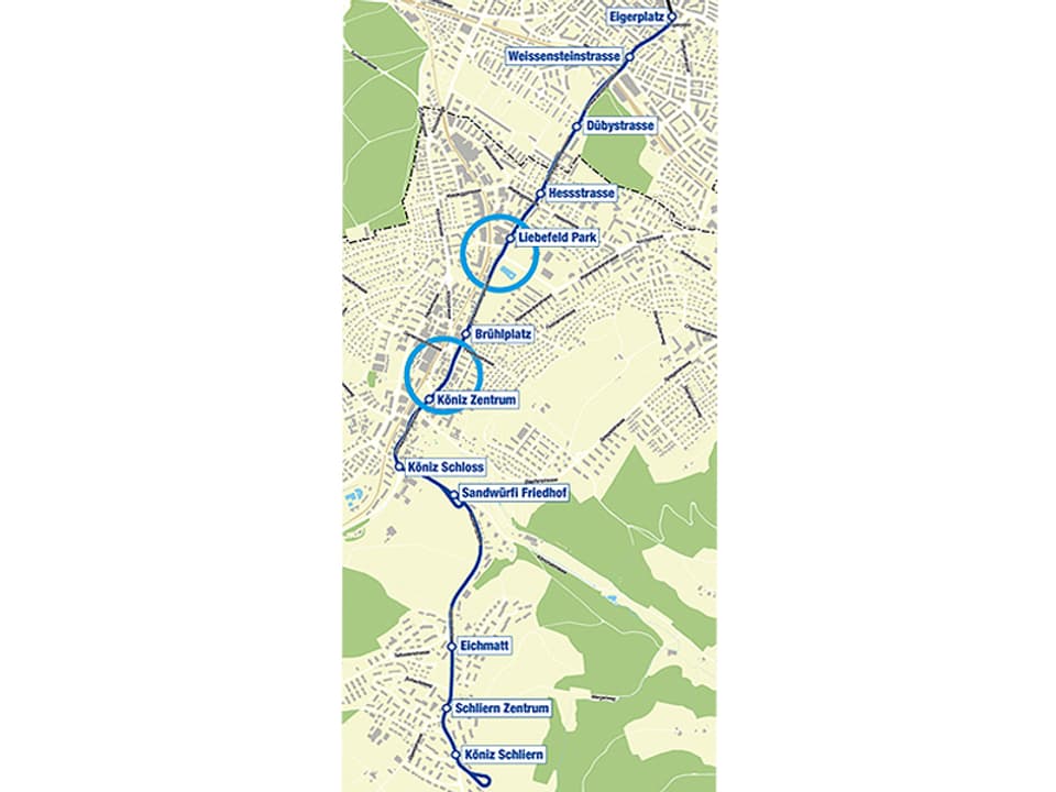 Karte mit neuer Linienführung der Tramlinie 10.