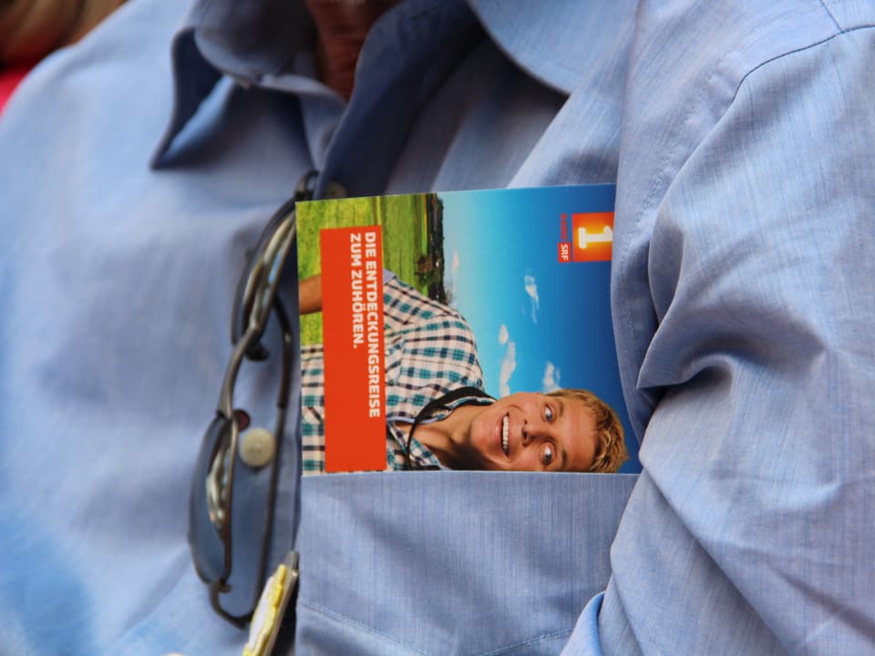 Hemd-Brusttasche mit Postkarten von Reto Scherrer.