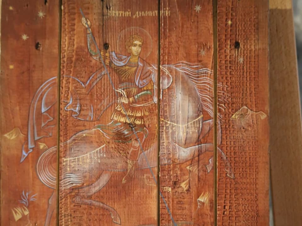 Ikonische Darstellung von Demetrios von Thessaloniki auf einem Pferd