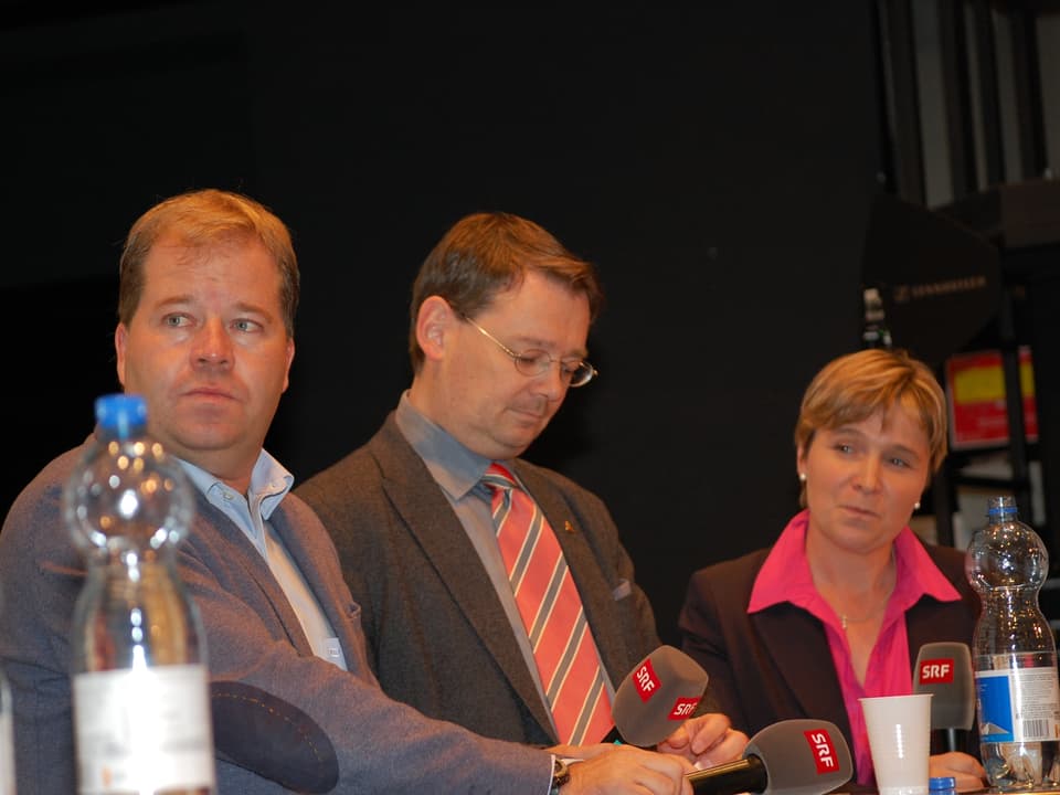 Die Kandidaten Pierre-Alain Grichting (FDP) und Franz Ruppen (SVP) mit Wallis-Korrespondentin Silvia Graber.