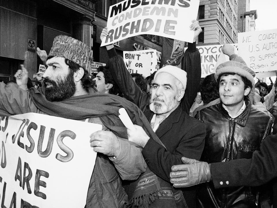 Muslime protestieren in den USA gegen Rushdies «Satanische Verse», Februar 1989.