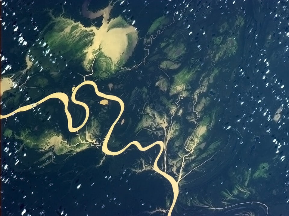 Blick aus dem Orbit auf das Amazonas-Delta.