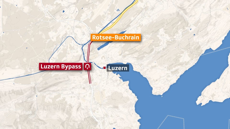 Karte von Luzern mit eingezeichnetem, geplantem Zubringerverlauf
