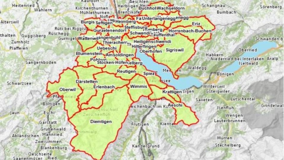 Die 43 Gemeinden des Entwicklungsraumes Thun.