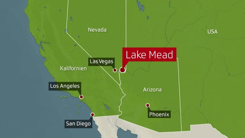 Wasserreservoir für den Südwesten Karte mit Lake Mead und umgebende Bundesstaaten