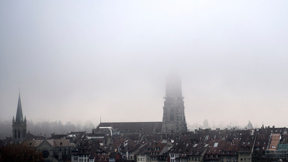 Häuser und Münster im Nebel