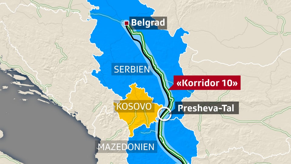 Der sogenannte «Korridor 10» führt von Mazedonien über den Kosovo bis nach Serbien. 