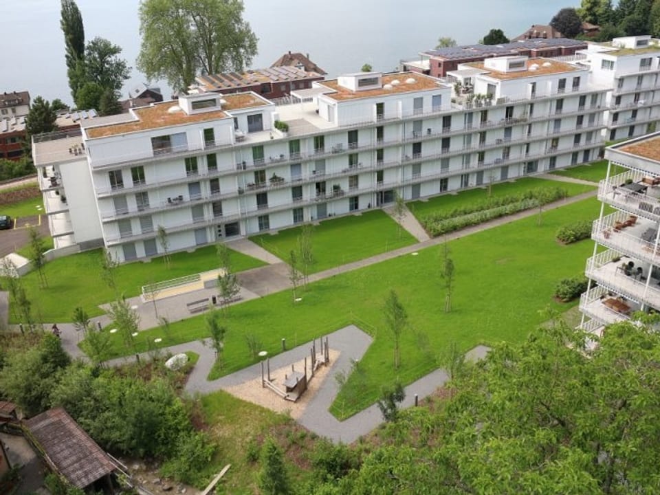 Die Überbauung Roost in der Stadt Zug. Hier bietet die Allgemeine Wohnbaugenossenschaft Zug Wohnungen an. 