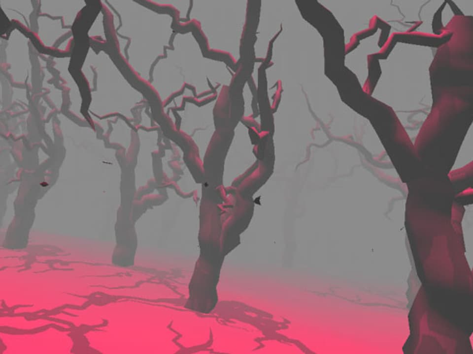 Virtuelle Bäume in einer farbigen Computerlandschaft,