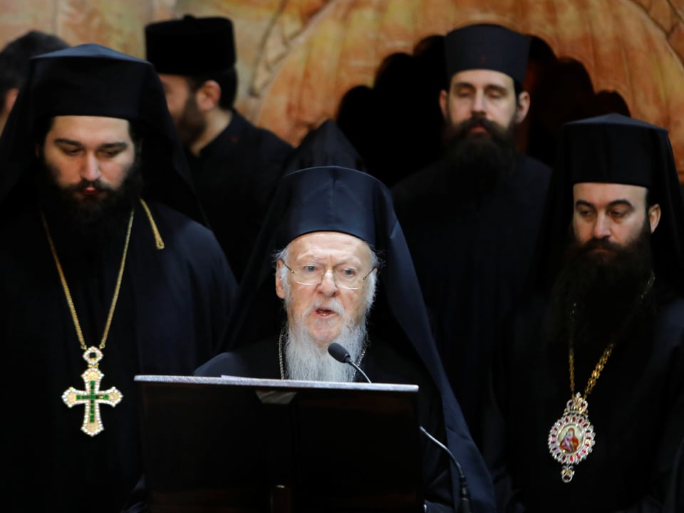 Griechisch-orthodoxer Patriarch Barholomäus I. bei einer Rede
