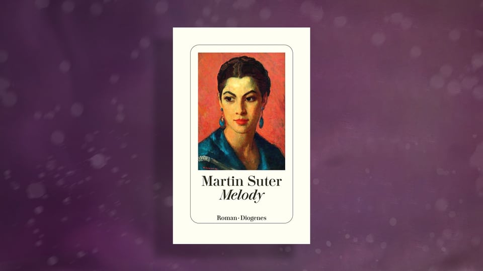 weisses Buchcover auf violettem Hintergrund: Cover zeigt ein Frauenbild, Frau mit dunklen, hochgesteckten Haaren