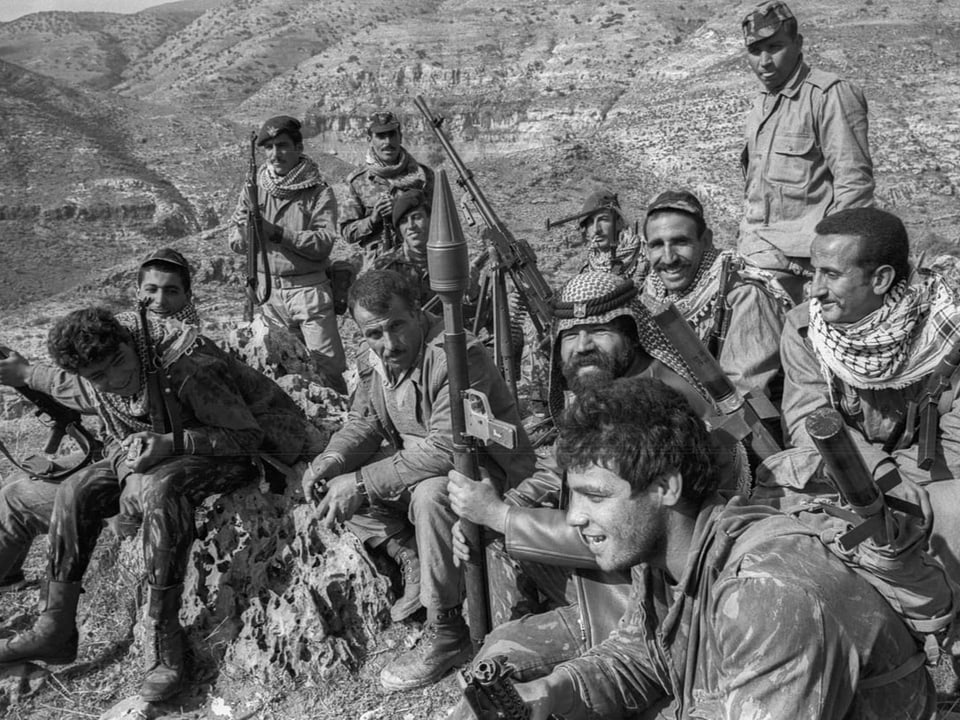 Eine Gruppe Fatah-Kämpfer in einer Aufnahme von 1970