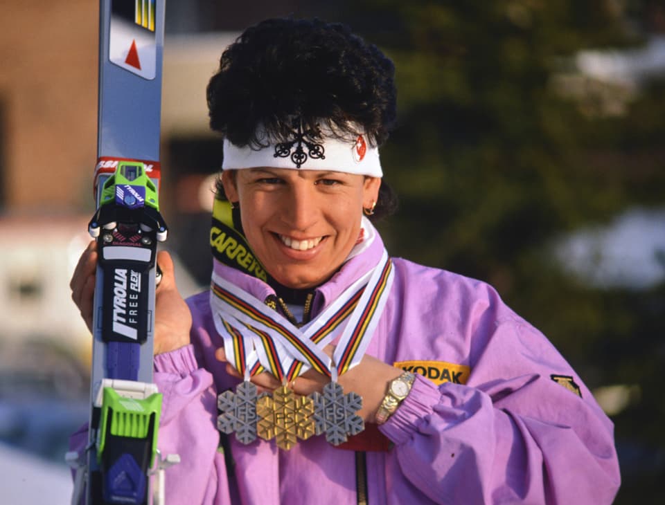 Vreni Schneider an der Ski-WM 1989.