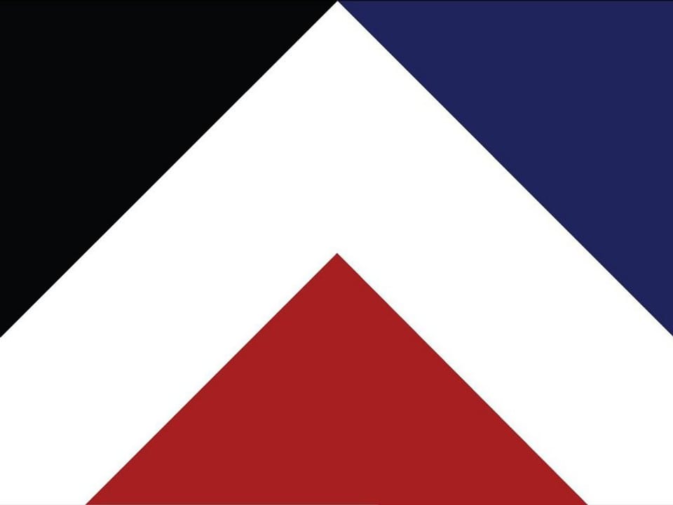 Vorschlag zur neuen Flagge mit rotem, weissem, schwarzen und blauen Dreieck.