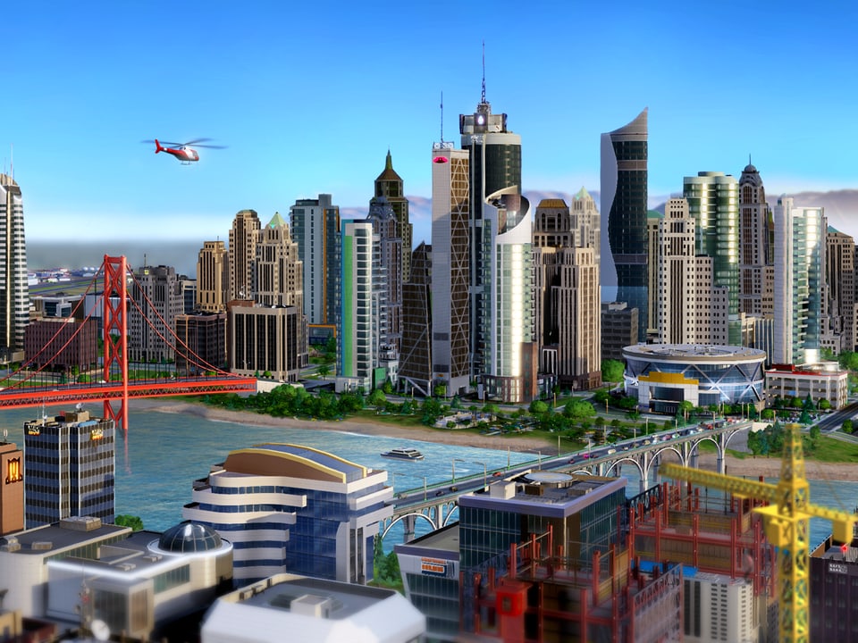 Ein Screenshot des Games «SimCity» zeigt die Skyline einer im Computer erschaffenen Stadt.