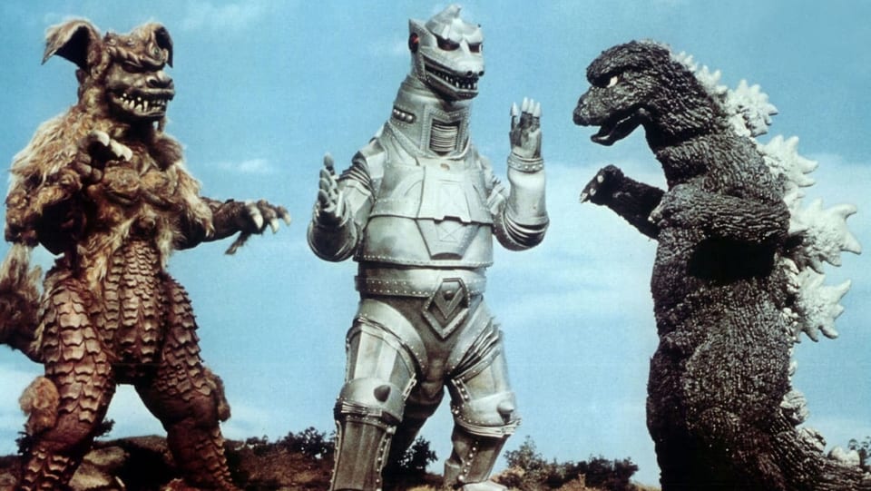 Godzilla und zwei andere Fabelwesen.