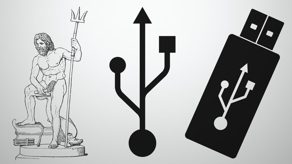Poseidon und USB-Symbole.