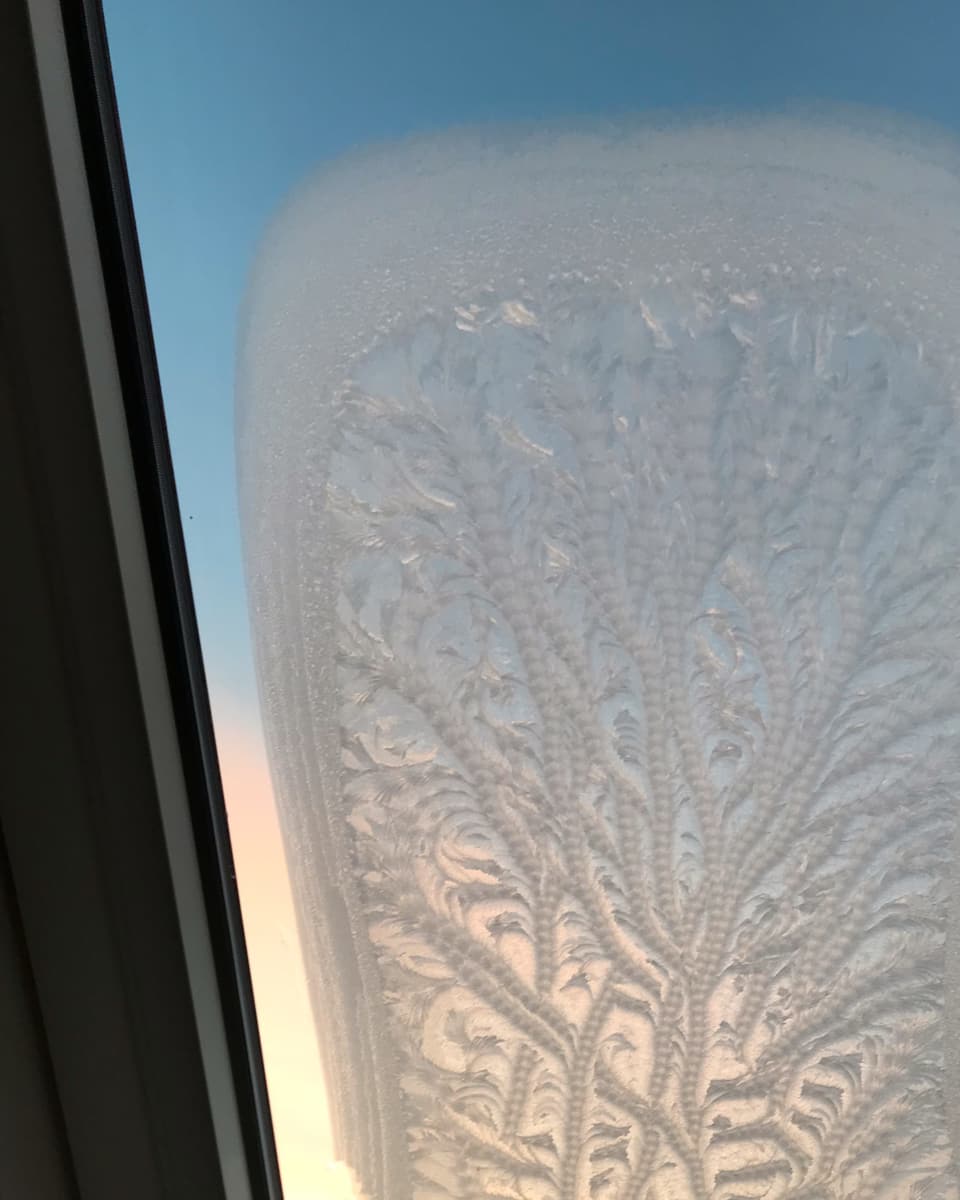 Eisblumen am Dachfenster.