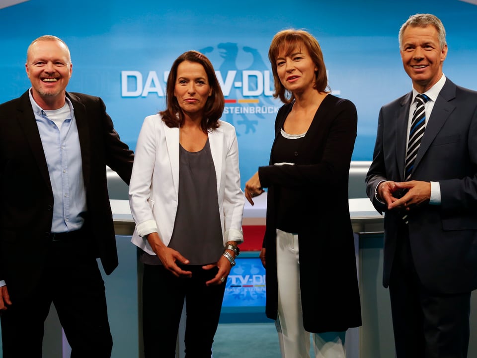 Die Moderatoren: Stefan Raab (ProSieben), Anne Will (ARD), Maybrit Illner (ZDF) und Peter Kloeppel (RTL). 