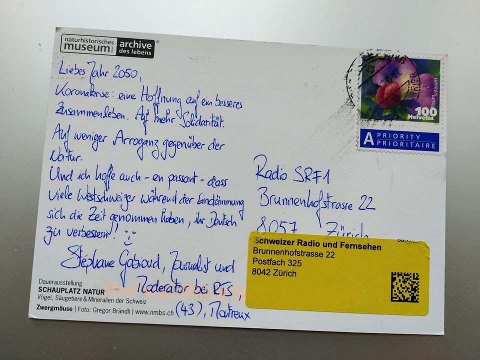 Postkarte von Stéphane Gabioud (43), Journalist und Moderator bei RTS aus Montreux.