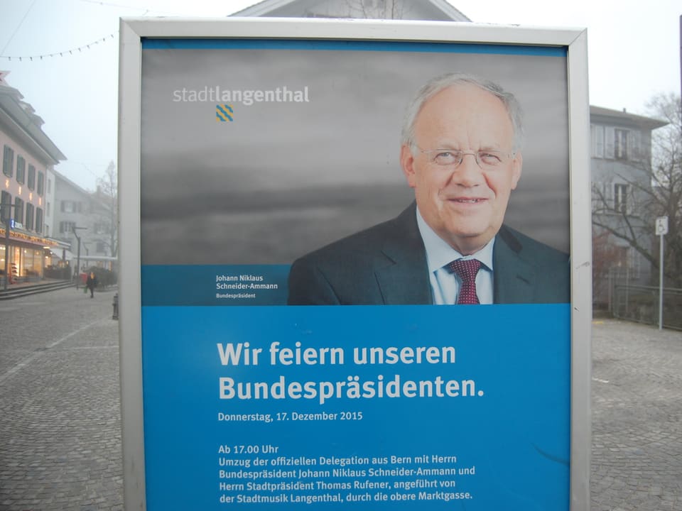 Plakat mit Einladung zur Langenthaler Bundespräsidentenfeier.
