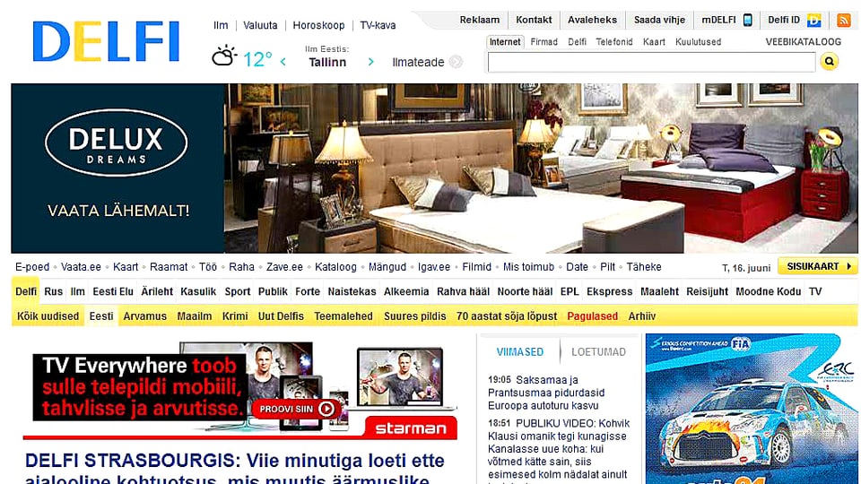 Webseite des estnischen Nachrichtenportals Delfi.ee.