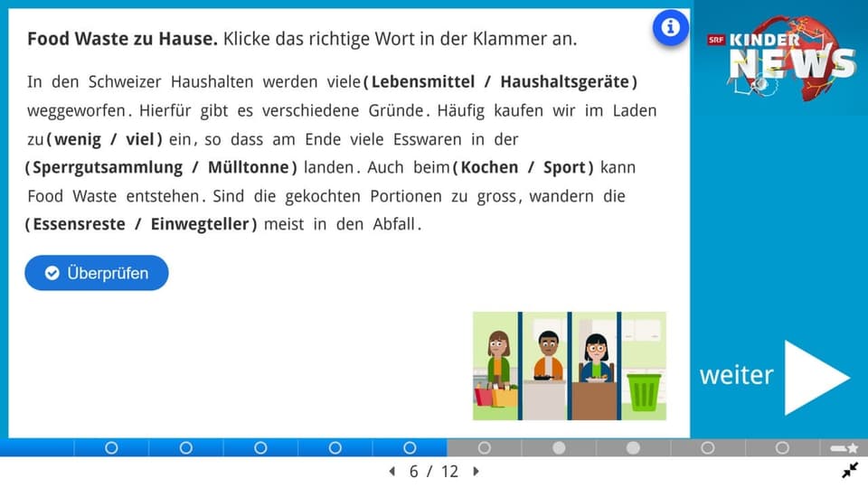 Screenshot einer Quiz-Frage aus dem Quiz zu den Kinder-News.