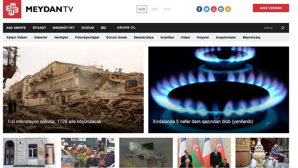 Website des Exilsenders Meydan TV, der die Regierung in Aserbaidschan kritisiert.