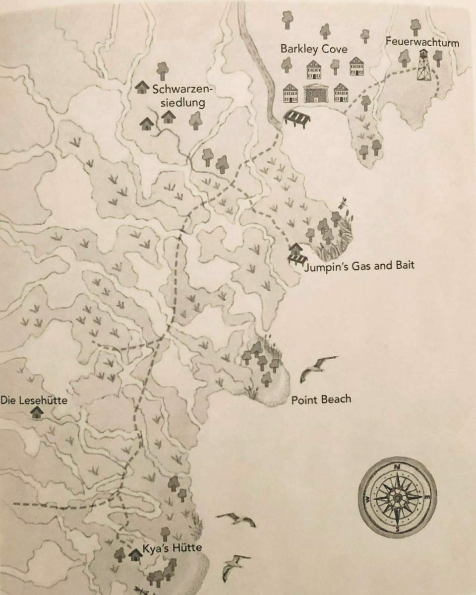 Foto von der Landkarte mit den Romanschauplätzen aus «Der Gesang der Flusskrebse»