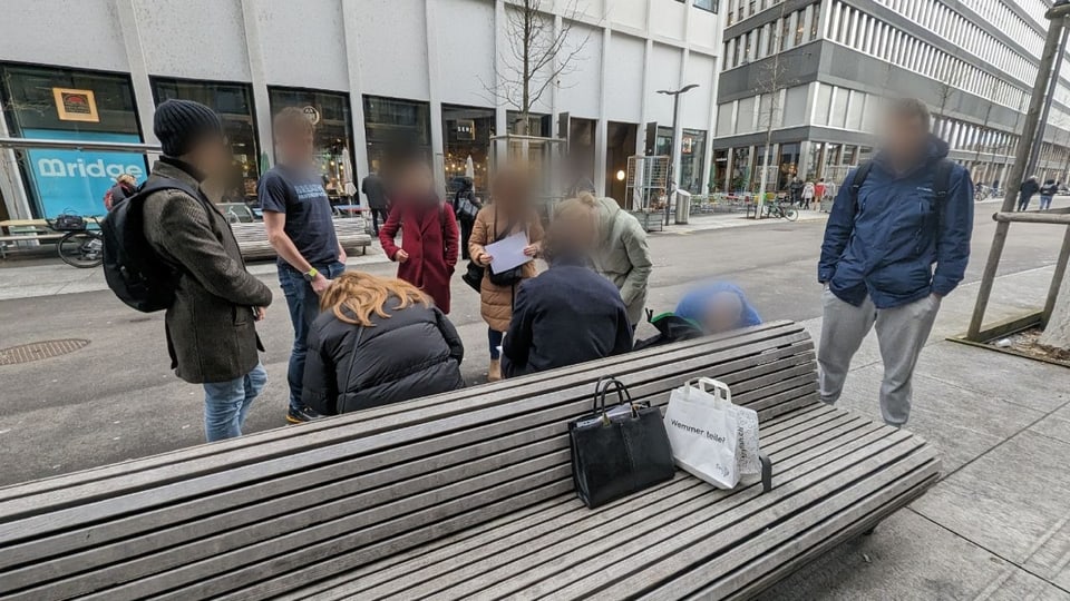 People sign on the street.