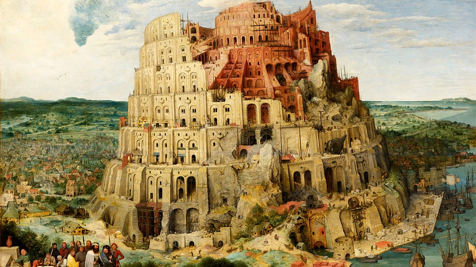 Gemälde, das den Turmbau zu Babel zeigt.