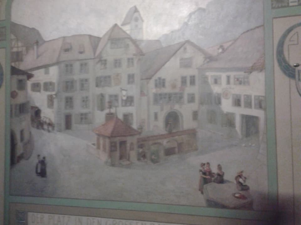 Fresken zum Thema Baden schmücken viele der alten Badegebäude in Baden.