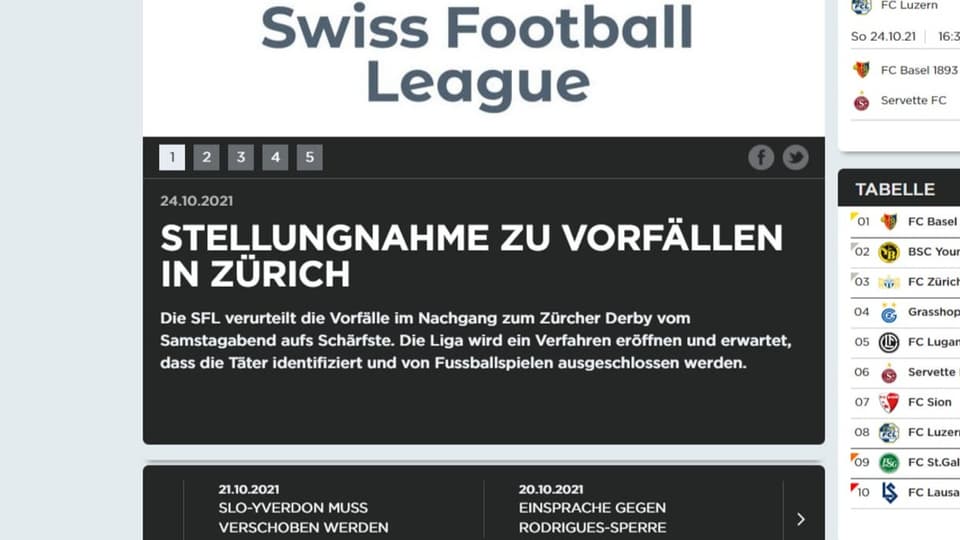 Offizielle Stellungnahme der Swiss Football League.
