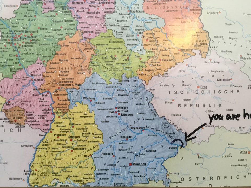 Karte mit Deutschland.